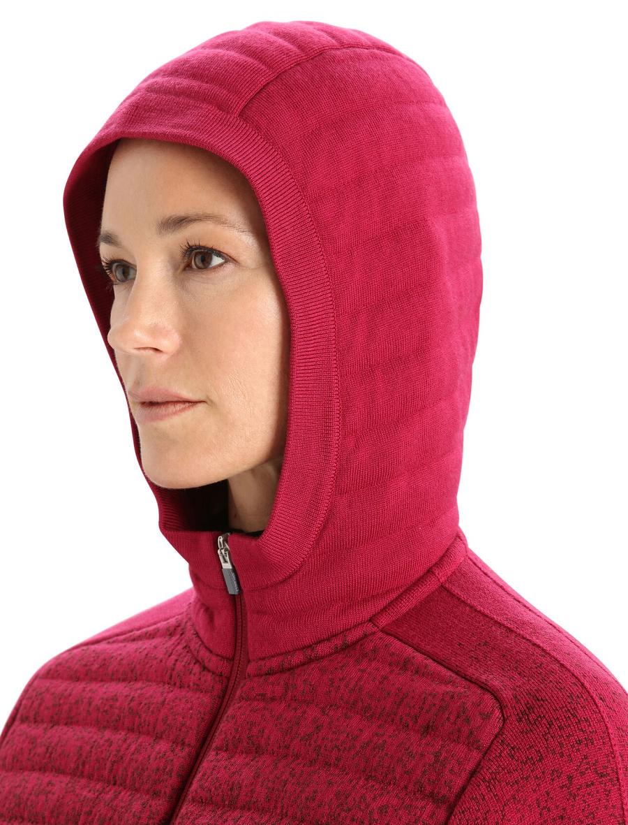 Cherry / Espresso Icebreaker ZoneKnit™ Merino Insulated Long Sleeve Zip Into the Deep Women's Hoodie | AU 1679QMAZ